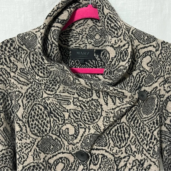 Mary Made In Italy Wool Blend Button Cowl Neck Cardigan Black Gray Sz Medium - Picture 2 of 6